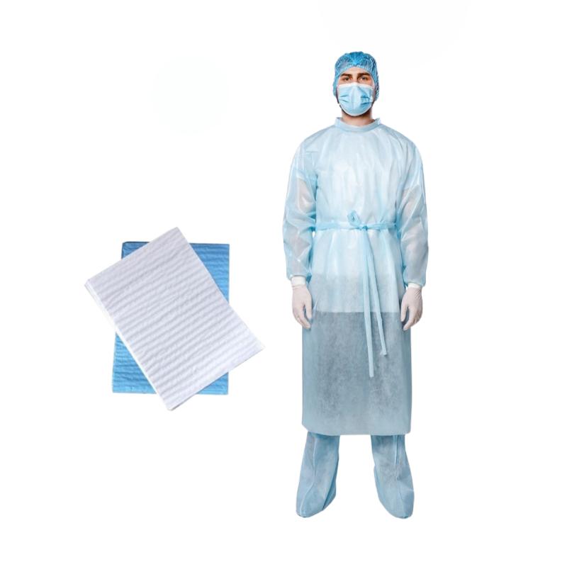 Халат хірургічний, розмір L(50-52), СМС 35 g/m2(г/м2), (підсилений рукав), додатково, паперові рушники -2шт, стерильний, одноразового використання,ТМ «АХІЛЛ»